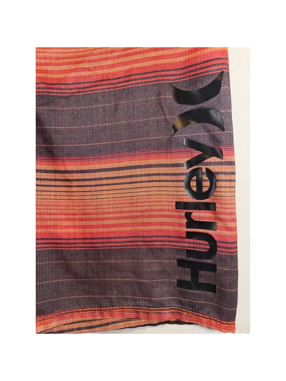 Hurley Mens Board Shorts Size 30 Orange Red Striped Swim Trunks Logo Beachwear